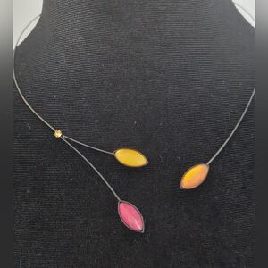 Kristina Collection Red & Amber Bohemian Glass Leaves Memory Wire Necklace